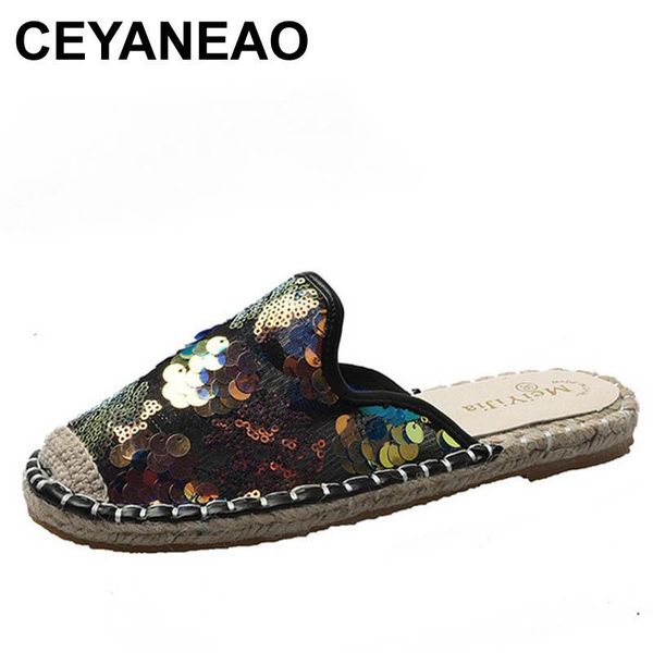 slippers ceyaneaoins casual women shoes flat heel straw rope breathable fisherman net lace sequin light half slip woman, Black
slippers ceyaneaoins casual women shoes flat heel straw rope breathable fisherman net lace sequin light half slip woman, Black