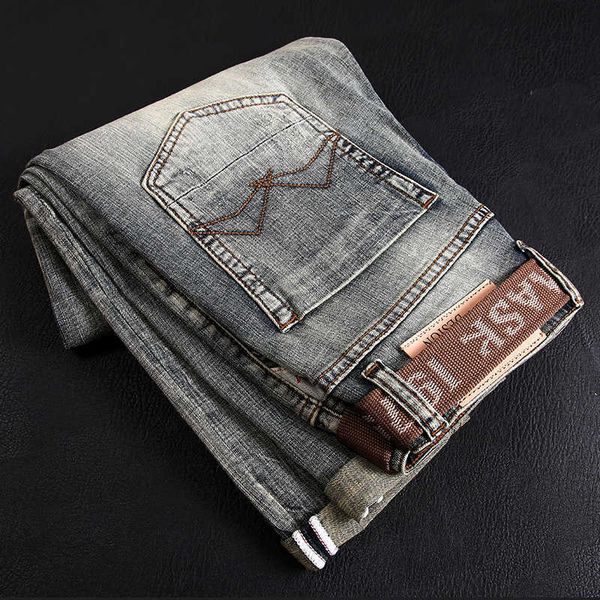 italian style fashion men jeans retro distred elastic slim fit ripped vintage designer casual pants vyrs, Blue
italian style fashion men jeans retro distred elastic slim fit ripped vintage designer casual pants vyrs, Blue