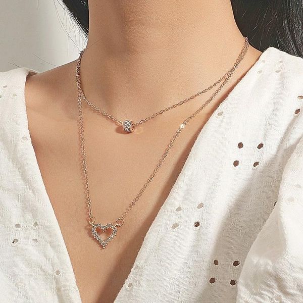 pendant necklaces retro love heart for women simple double-layer zircon metal clavicle chain trendy kpop wedding choker jewelry, Silver
pendant necklaces retro love heart for women simple double-layer zircon metal clavicle chain trendy kpop wedding choker jewelry, Silver