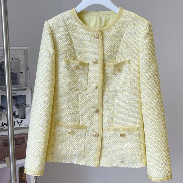 women's jackets spring autumn designer yellow tweed france style elegant o-neck coat c374, Black;brown
women's jackets spring autumn designer yellow tweed france style elegant o-neck coat c374, Black;brown