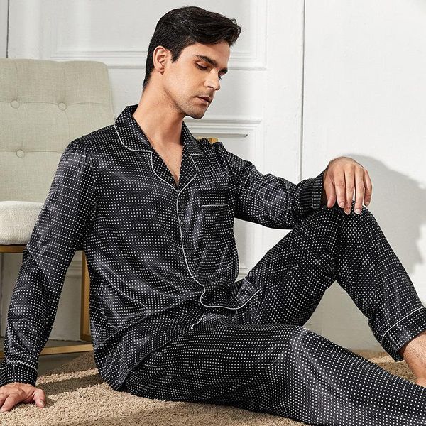 men's sleepwear luxury silk pajamas men designer pjs nightwear long sleeve trousers pyjamas thin ice pijama dot, Black;brown
men's sleepwear luxury silk pajamas men designer pjs nightwear long sleeve trousers pyjamas thin ice pijama dot, Black;brown