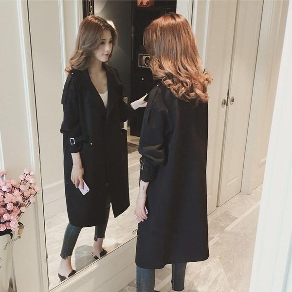 women's trench coats autumn women coat 2021 medium long section loose casual black/green office ladies trenchs, Tan;black
women's trench coats autumn women coat 2021 medium long section loose casual black/green office ladies trenchs, Tan;black
