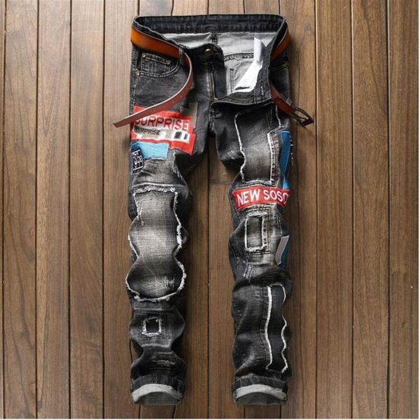 mens designer ripped straight leg slim jeans patchwork letter embroidery causal washed denim pants hip hop men jeans 806, Blue
mens designer ripped straight leg slim jeans patchwork letter embroidery causal washed denim pants hip hop men jeans 806, Blue