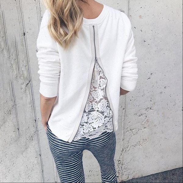 women spring autumn lace patchwork blouses long sleeve o neck zipper shirts elegent ladies casual slim blusas, White
women spring autumn lace patchwork blouses long sleeve o neck zipper shirts elegent ladies casual slim blusas, White