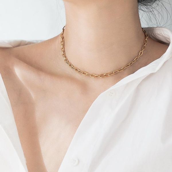 chokers yun ruo 2021 trend 14k gold color link chain choker necklace woman fashion titanium steel jewelry gift never fade hypoallergenic, Golden;silver 
chokers yun ruo 2021 trend 14k gold color link chain choker necklace woman fashion titanium steel jewelry gift never fade hypoallergenic, Golden;silver