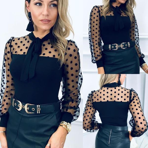 women mesh see through turtleneck polka dot long sleeve women blouse and shirt skinny women shirt, White
women mesh see through turtleneck polka dot long sleeve women blouse and shirt skinny women shirt, White
