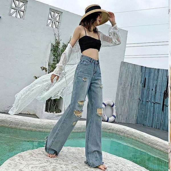 women's jeans woman pants spring and autumn ripped high waist loose hem pantalones vaqueros mujer, Blue
women's jeans woman pants spring and autumn ripped high waist loose hem pantalones vaqueros mujer, Blue