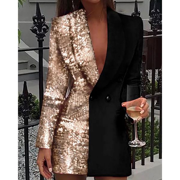 women colorblock sequins long sleeve blazer dress vintage double breasted notched lapel collar chic glitter elegant vestidos, Black;brown
women colorblock sequins long sleeve blazer dress vintage double breasted notched lapel collar chic glitter elegant vestidos, Black;brown