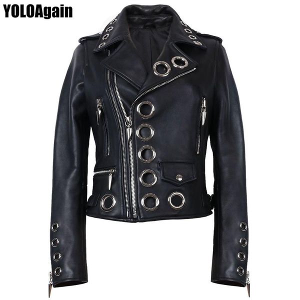 women's leather & faux yoloagain spring women circle rivet biker jacket genuine, Black
women's leather & faux yoloagain spring women circle rivet biker jacket genuine, Black