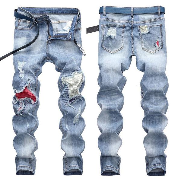 men's jeans summer thin slim fit feet korean fashion casual with holes for men 2021, Blue
men's jeans summer thin slim fit feet korean fashion casual with holes for men 2021, Blue