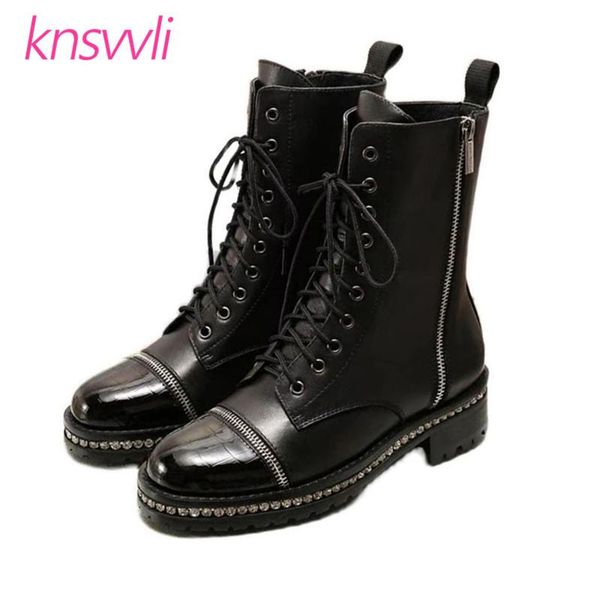 boots crystal studded ankle women british style leather round toe lace up shoes knight flat short woman, Black
boots crystal studded ankle women british style leather round toe lace up shoes knight flat short woman, Black