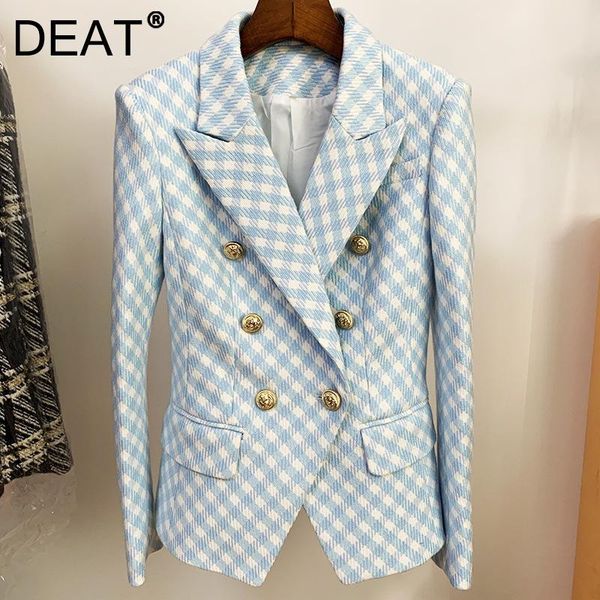 women's suits & blazers deat 2021 spring autumn fashion casual jacket double row button lion slim knit blue plaid blazer coat women sk7, White;black
women's suits & blazers deat 2021 spring autumn fashion casual jacket double row button lion slim knit blue plaid blazer coat women sk7, White;black