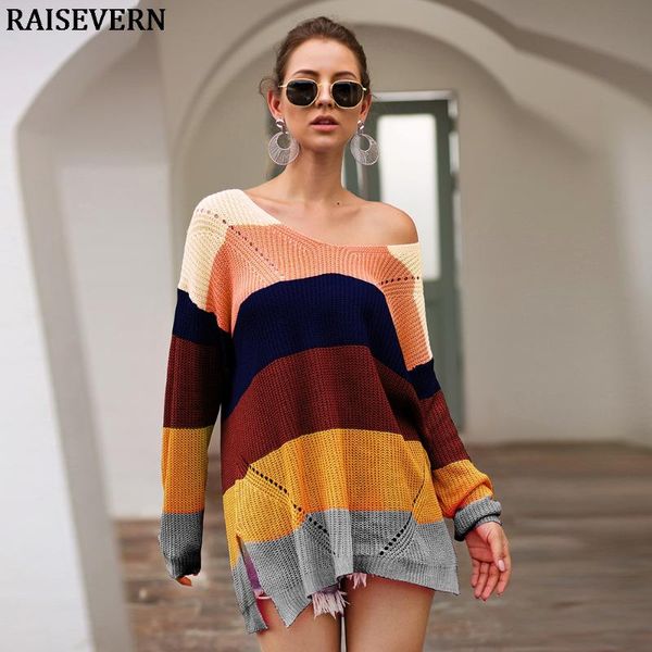 women's sweaters women rainbow stripe print long sleeve sweater casual loose off shoulder streetwear vintage female knitted 2021, White;black
women's sweaters women rainbow stripe print long sleeve sweater casual loose off shoulder streetwear vintage female knitted 2021, White;black