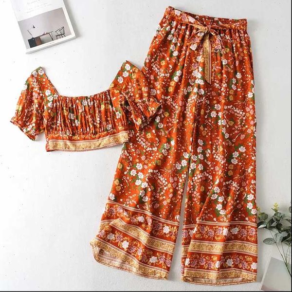 two piece outfits floral 2 womens pants sets summer crop rayon set for beach, White
two piece outfits floral 2 womens pants sets summer crop rayon set for beach, White