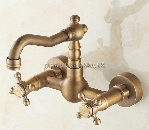 bathroom sink faucets antique brass swivel spout kitchen faucet / wall mounted dual cross handles basin mixer taps wtf003
bathroom sink faucets antique brass swivel spout kitchen faucet / wall mounted dual cross handles basin mixer taps wtf003