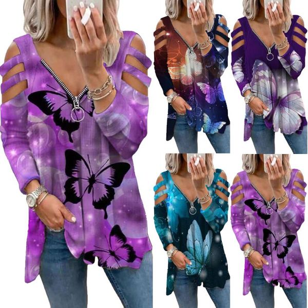 women's t-shirt vintage casual tees women hollow long sleeve zipper v neck t shirt print plus size butterfly printed retro, White
women's t-shirt vintage casual tees women hollow long sleeve zipper v neck t shirt print plus size butterfly printed retro, White