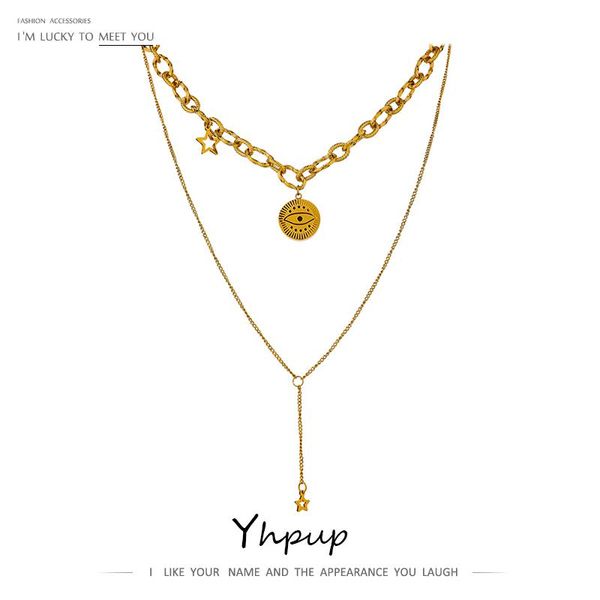 pendant necklaces yhpup fashion eye layered long necklace 2021 18 k metal stainless steel gold color chain choker jewelry, Silver
pendant necklaces yhpup fashion eye layered long necklace 2021 18 k metal stainless steel gold color chain choker jewelry, Silver