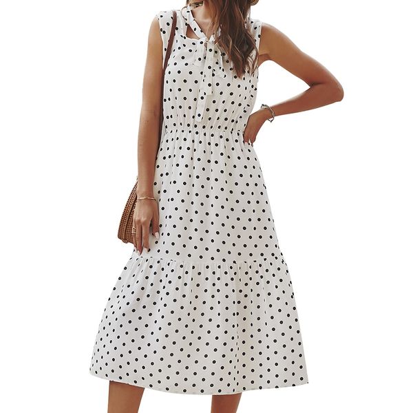 spring summer women 2020 elegant dot print party female boho vintage v neck sleeveless string long es mf1f, Black
spring summer women 2020 elegant dot print party female boho vintage v neck sleeveless string long es mf1f, Black