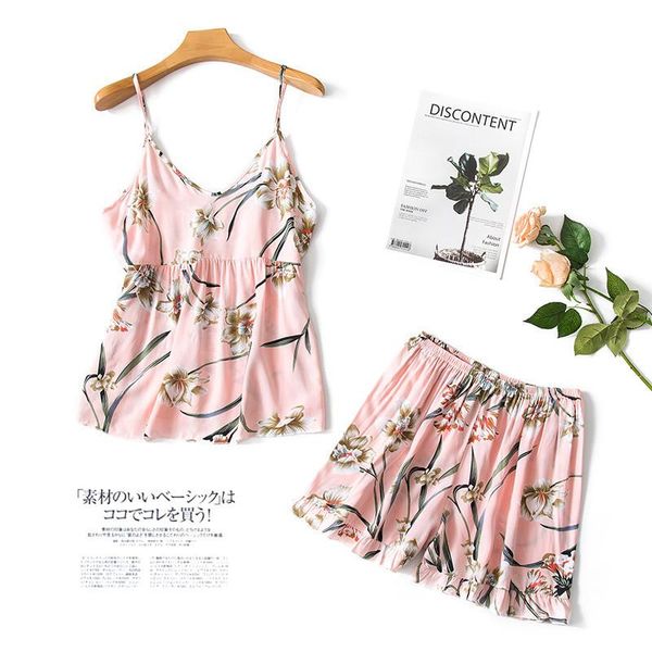 women's sleepwear pajamas sling two-piece set spring summer ladies cotton silk lightweight comfort short-sleeved home service, Black;red
women's sleepwear pajamas sling two-piece set spring summer ladies cotton silk lightweight comfort short-sleeved home service, Black;red