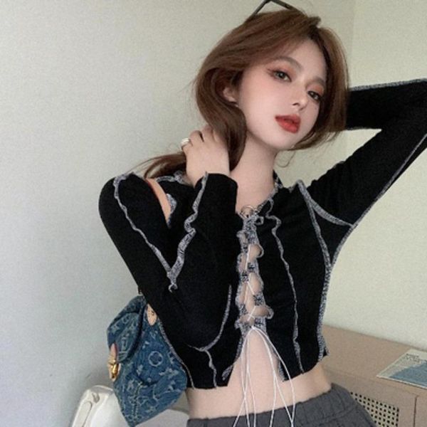 women's t-shirt 2021spring vintage temperament tight-fitting drawstring girl long-sleeved bottoming shirt black string u90h, White
women's t-shirt 2021spring vintage temperament tight-fitting drawstring girl long-sleeved bottoming shirt black string u90h, White