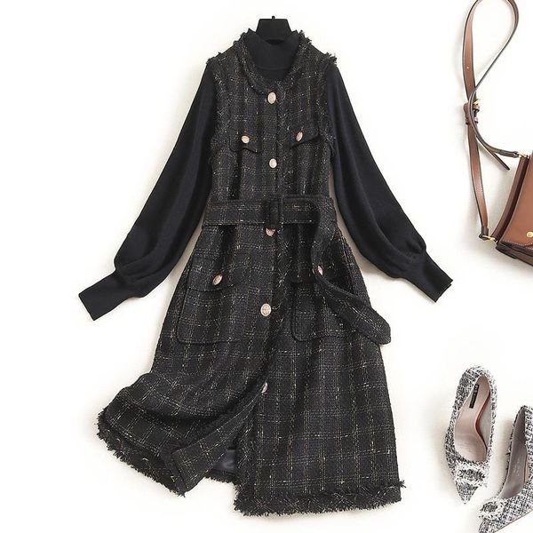 casual dresses elegant runway designer women winter knit sweater and plaid tweed long sleeve pullovers vintage suit robe femme vestido, Black;gray
casual dresses elegant runway designer women winter knit sweater and plaid tweed long sleeve pullovers vintage suit robe femme vestido, Black;gray