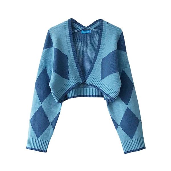women's knits & tees 2021 retro rhombus lose color matching long-sleeve short jacket knitted sweater lady single breasted loose cardiga, White
women's knits & tees 2021 retro rhombus lose color matching long-sleeve short jacket knitted sweater lady single breasted loose cardiga, White
