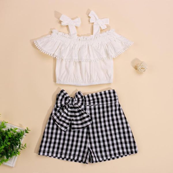 clothing sets 2pcs lovely infant baby girls outfit summer off shoulder short suspender + bow plaid high waist shorts toddler fashion se, White
clothing sets 2pcs lovely infant baby girls outfit summer off shoulder short suspender + bow plaid high waist shorts toddler fashion se, White