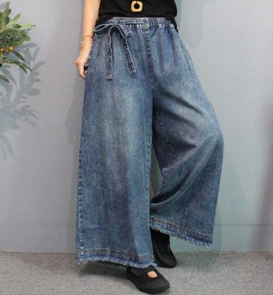 spring retro loose bleached vintage womens jean washed sanding elastic wasit drawstring female casual wide denim leg pants, Blue
spring retro loose bleached vintage womens jean washed sanding elastic wasit drawstring female casual wide denim leg pants, Blue