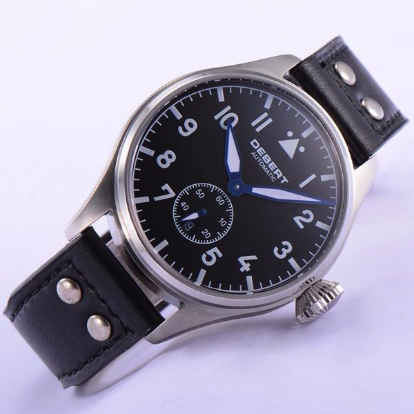 wristwatches 42mm black dial blue hands sapphire crystal leather strap automatic men watch, Slivery;brown
wristwatches 42mm black dial blue hands sapphire crystal leather strap automatic men watch, Slivery;brown
