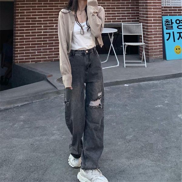 women's jeans ripped hole wide-leg high street korean trendy denim pants loose waist streetwear straight-leg trousers, Blue
women's jeans ripped hole wide-leg high street korean trendy denim pants loose waist streetwear straight-leg trousers, Blue