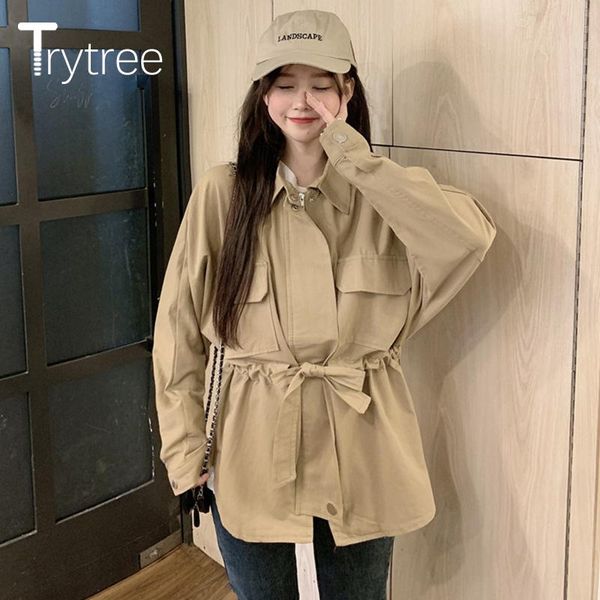 trytree 2021 autumn women's trench coat solid khaki turn-down collar zipper pockets belt casual loose women's windbreaker, Tan;black
trytree 2021 autumn women's trench coat solid khaki turn-down collar zipper pockets belt casual loose women's windbreaker, Tan;black
