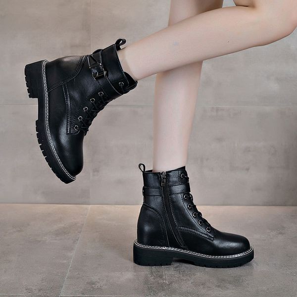 leather inner heightening martin side zipper british style leisure motorcycle middle tube women's short boots, Black
leather inner heightening martin side zipper british style leisure motorcycle middle tube women's short boots, Black