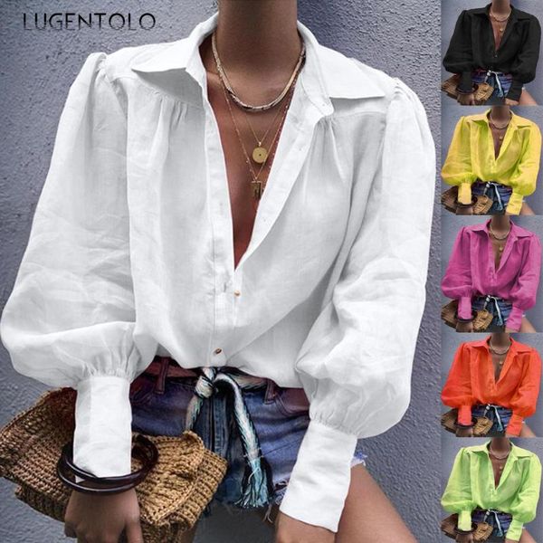 women's blouses & shirts lugentolo shirt women long sleeve solid loose single-breasted lapel female summer simple, White
women's blouses & shirts lugentolo shirt women long sleeve solid loose single-breasted lapel female summer simple, White