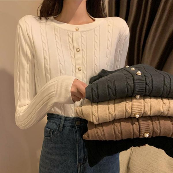 women's knits & tees aossviao elegant women o-neck knitted cardigans single-breasted slim twisted sweater female 2021 autumn outwear, White
women's knits & tees aossviao elegant women o-neck knitted cardigans single-breasted slim twisted sweater female 2021 autumn outwear, White