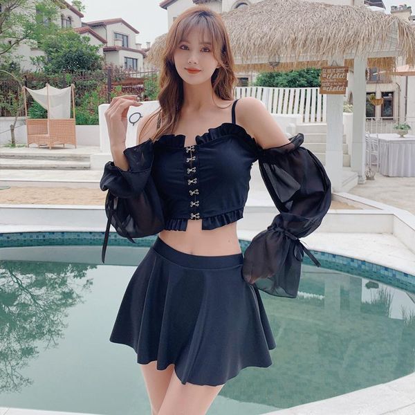 one-piece suits black split swimsuit two piece set long sleeve off shoulder back high waist tight skirt
one-piece suits black split swimsuit two piece set long sleeve off shoulder back high waist tight skirt