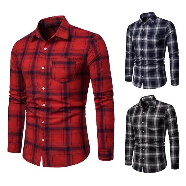 men's plaid shirt long sleeve turn down collar cardigan shirt with pocket smart casual single-breasted slim type, White;black
men's plaid shirt long sleeve turn down collar cardigan shirt with pocket smart casual single-breasted slim type, White;black