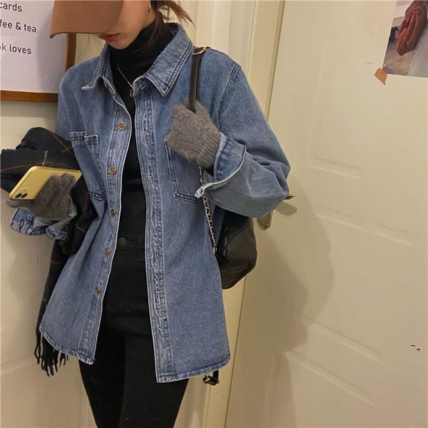 new 2021 spring vintage pockets denim outwear female single-breasted korean long sleeve loose cowboy jacket v1n9, Black;brown
new 2021 spring vintage pockets denim outwear female single-breasted korean long sleeve loose cowboy jacket v1n9, Black;brown