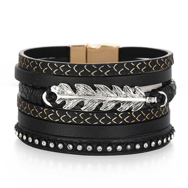 fashion leather bracelet creative geometric leaf jewelry scale multi layer wide edge magnetic clasp bracelet, Black
fashion leather bracelet creative geometric leaf jewelry scale multi layer wide edge magnetic clasp bracelet, Black