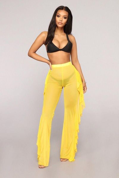 women's pants & capris women high waist long see-through sheer flared ruffle mesh beach pant summer casual transparent trouser, Black;white
women's pants & capris women high waist long see-through sheer flared ruffle mesh beach pant summer casual transparent trouser, Black;white