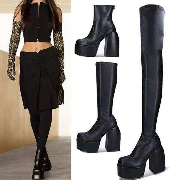 boots punk style autumn winter elastic microfiber shoes woman ankle high heels black thick platform long knee
boots punk style autumn winter elastic microfiber shoes woman ankle high heels black thick platform long knee