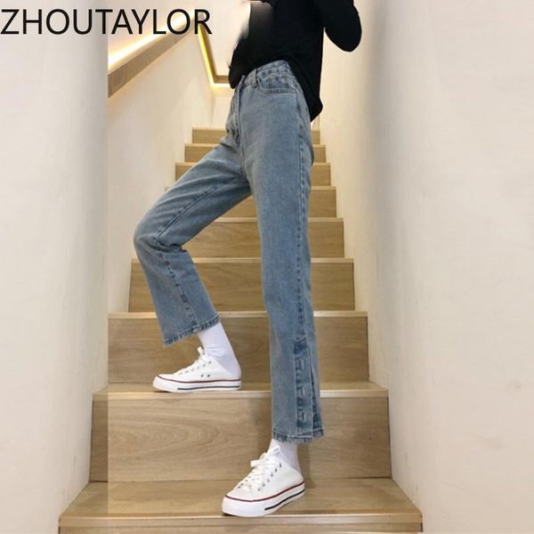 women's jeans zhoutaylor women fashion ankle-length pants button high waisted pockets fake zippers straight office lady femme trousers, Blue 
women's jeans zhoutaylor women fashion ankle-length pants button high waisted pockets fake zippers straight office lady femme trousers, Blue
