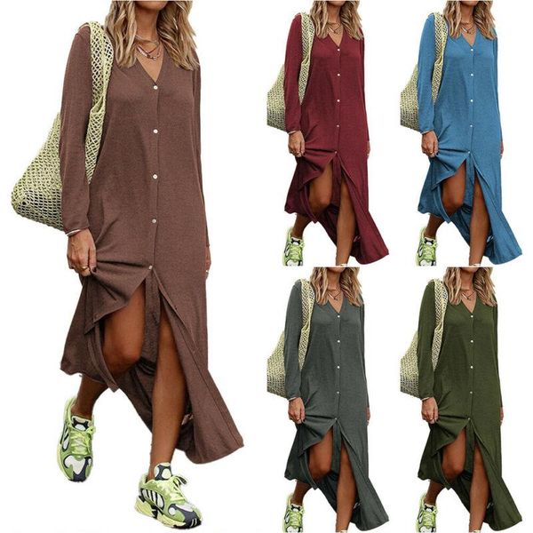 casual dresses women plain long sleeve clothes buttons midi dress holiday beach summer 2021 fashion style ladies v-neck solid sundress, Black;gray
casual dresses women plain long sleeve clothes buttons midi dress holiday beach summer 2021 fashion style ladies v-neck solid sundress, Black;gray