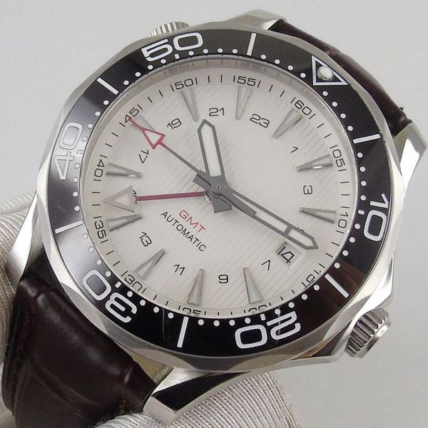 wristwatches 41mm white dial self winding men's watch automatic ceramic bezel gmt mechanical sapphire glass leather strap date window, Slivery;brown
wristwatches 41mm white dial self winding men's watch automatic ceramic bezel gmt mechanical sapphire glass leather strap date window, Slivery;brown