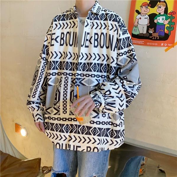 men's casual shirts qiwn personalized long sleeve shirt spring and autumn loose graffiti harajuku, White;black
men's casual shirts qiwn personalized long sleeve shirt spring and autumn loose graffiti harajuku, White;black