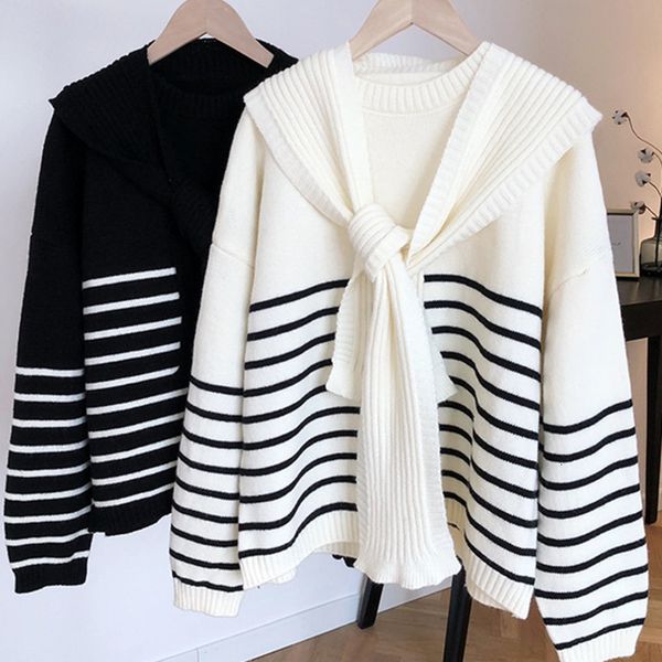 women's sweaters college style knitted striped sweater female korean literary thick loose pullover casual long sleeve o neck 1x5r, White;black
women's sweaters college style knitted striped sweater female korean literary thick loose pullover casual long sleeve o neck 1x5r, White;black