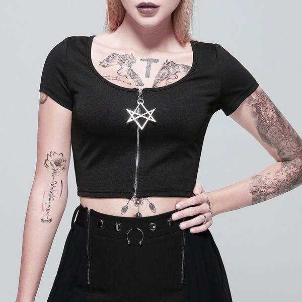 summer women black crop star zipper short sleeve gothic solid basic lady short tshirts casual bodycon female, White
summer women black crop star zipper short sleeve gothic solid basic lady short tshirts casual bodycon female, White
