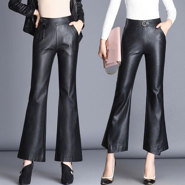 2021 new autumn black leather pants pu women fashion flare wide leg trousers high waist office lady slim long design pant z02, Black;white
2021 new autumn black leather pants pu women fashion flare wide leg trousers high waist office lady slim long design pant z02, Black;white