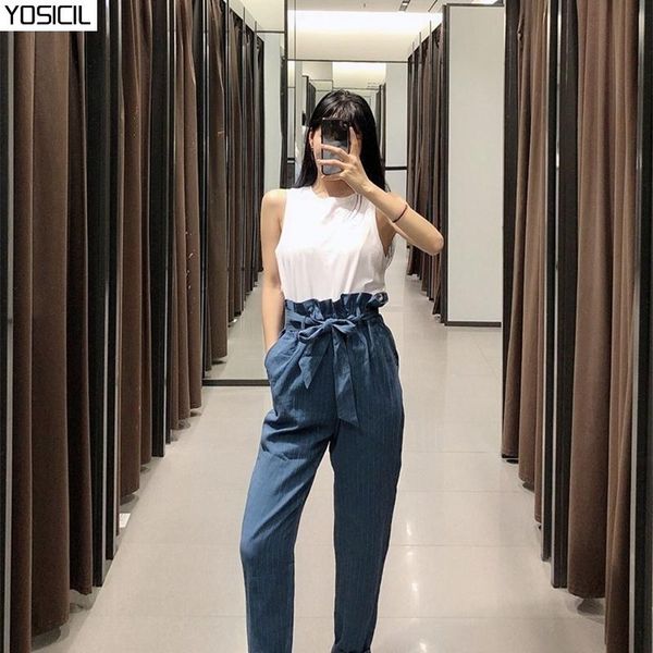 women's pants & capris yosicil elegant striped paperbag women with belt office wear full length female baggy blue color lady trousers, Black;white
women's pants & capris yosicil elegant striped paperbag women with belt office wear full length female baggy blue color lady trousers, Black;white