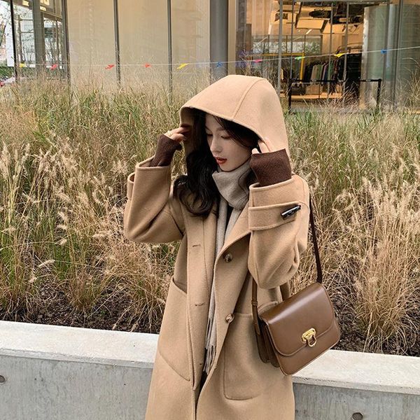 women's wool & blends autumn winter fishion office lady hooded long woolen coats women sleeve jacket ladies loose pockets solid l1033, Black
women's wool & blends autumn winter fishion office lady hooded long woolen coats women sleeve jacket ladies loose pockets solid l1033, Black