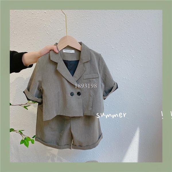 summer boys girls double button short sleeve blazer shorts 2psc suit set baby child birthday party performance costume, Black 
summer boys girls double button short sleeve blazer shorts 2psc suit set baby child birthday party performance costume, Black